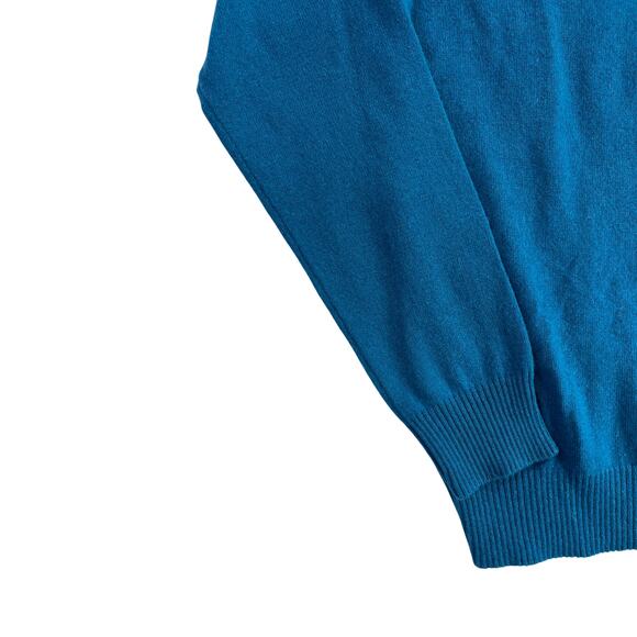 1-33 QI CASHMERE Men's Sweater Zip-Henley Teal 100% Cashmere Large - Picture 6 of 16